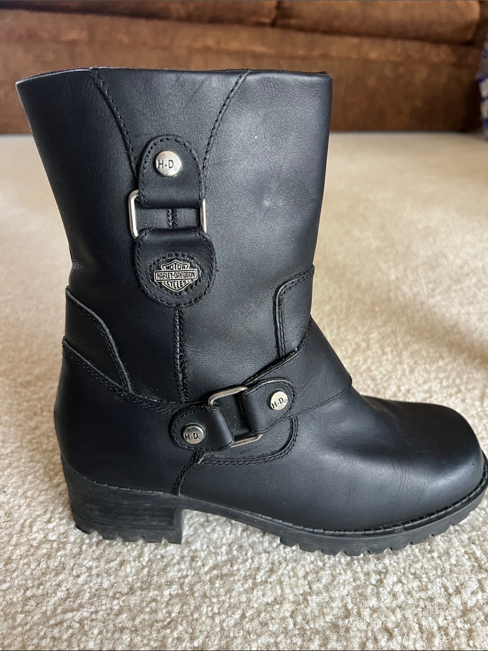Harley-Davidson Black Leather Harness Mid-Calf Boots